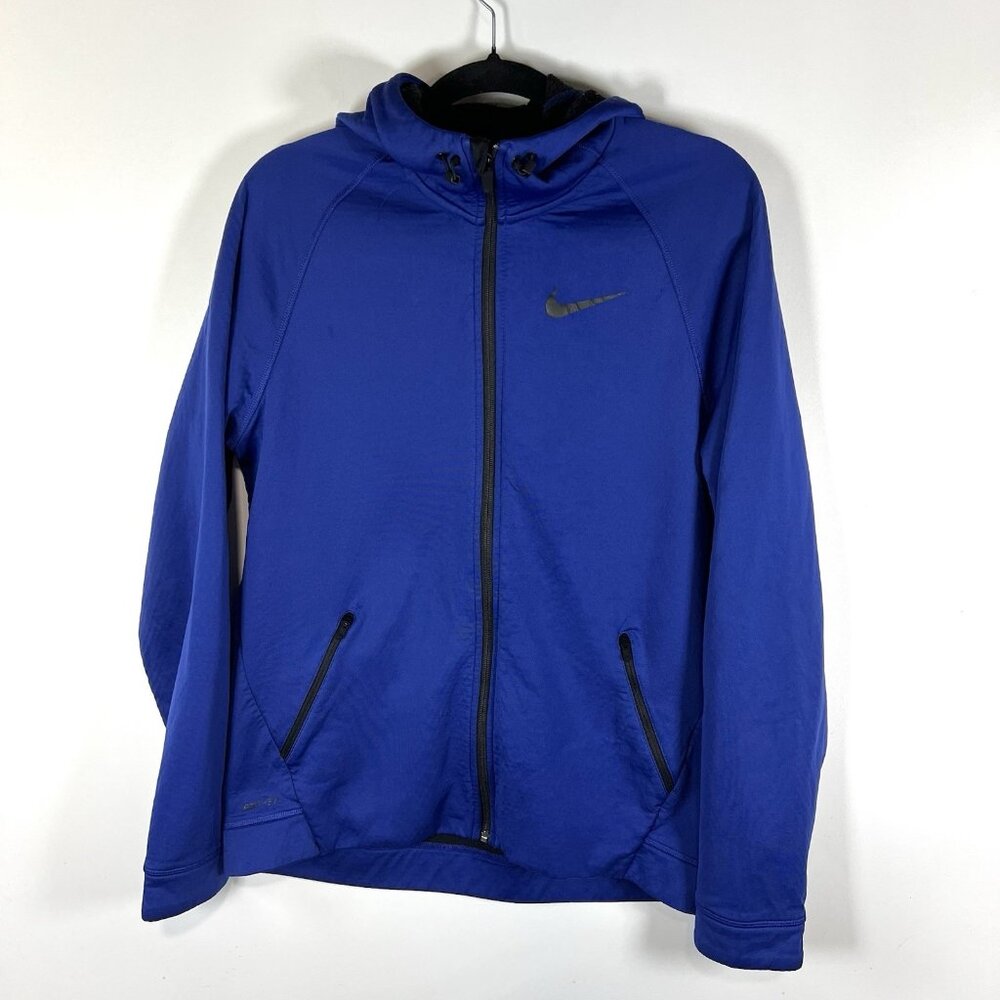 Nike Jacket Mens Large  Blue Therma Dri Fit Track Full Zip Running Knit Hooded